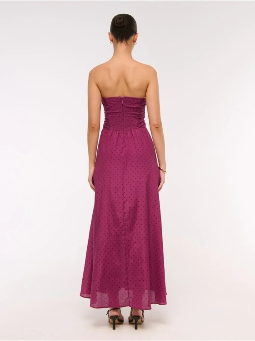 Abercrombie & Fitch Strapless Hardware Cutout Maxi Dress In Plum Dot Size XL